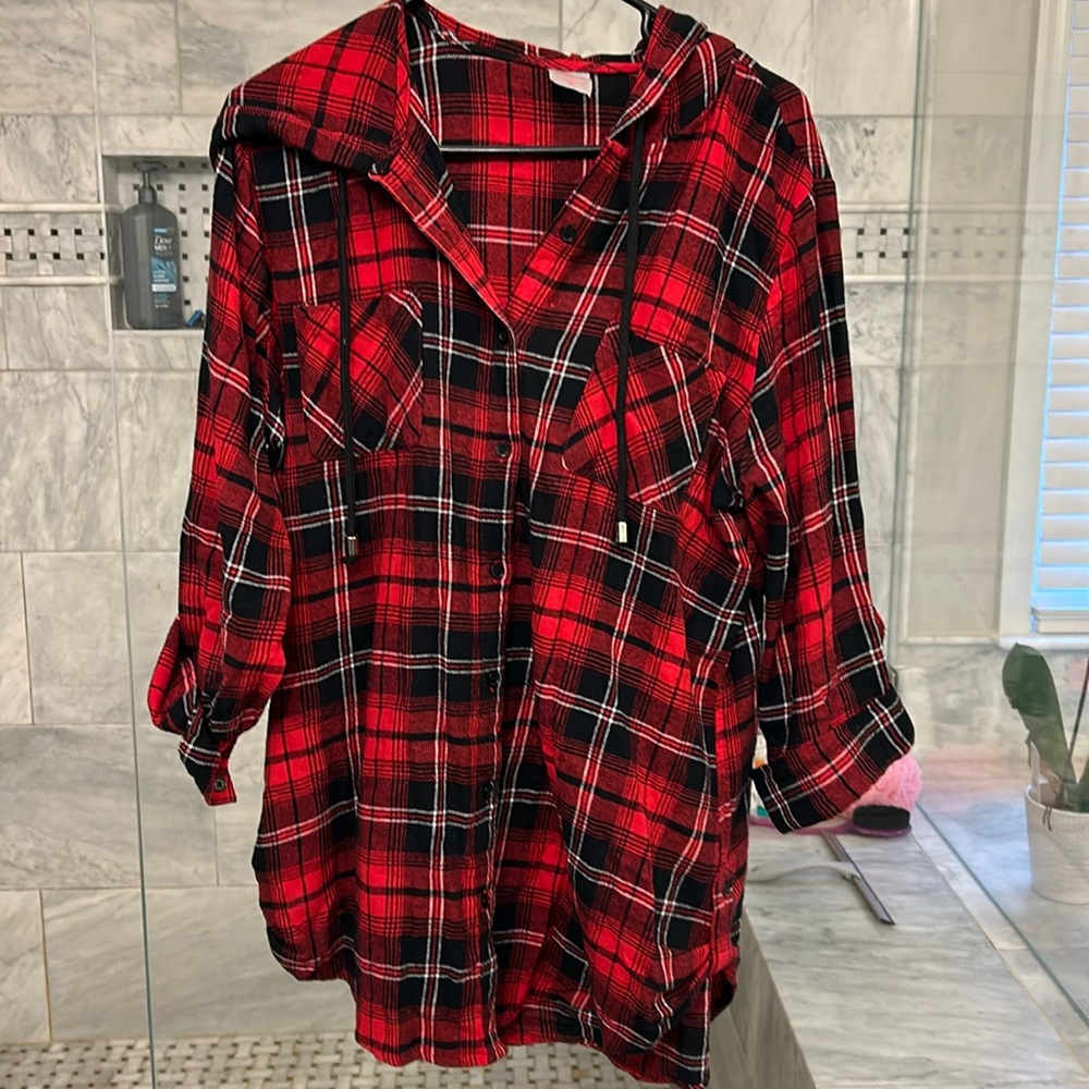 Nice long button up w hood